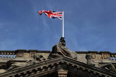 Union flag flying at full mast
